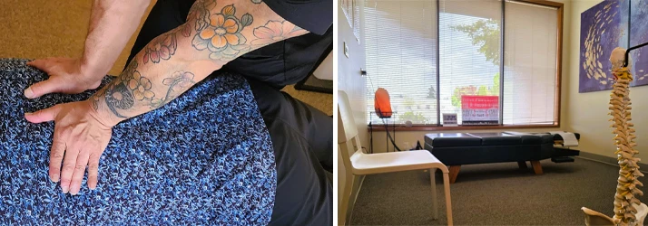 Woman Receiving Chiropractic Care on her Back and Adjustment Room